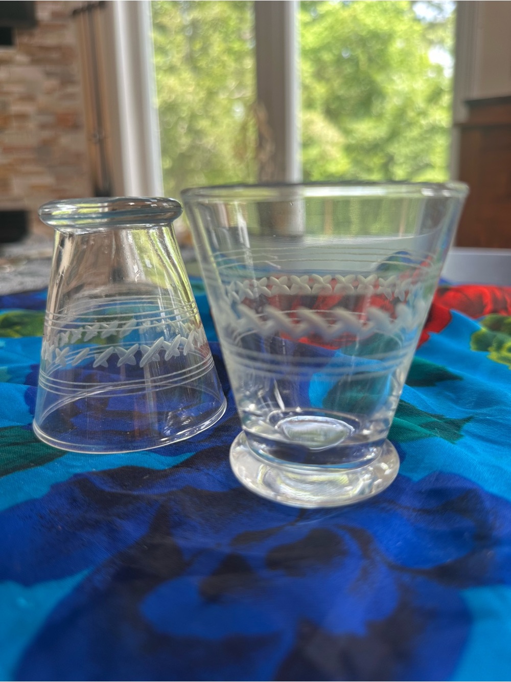 Etched Clear Glass Tumbler Pair with Zigzag Band
